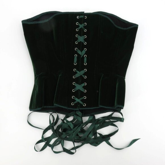 Timeless Trends 30M OverBust Corset Hourglass Silhouette Green Velvet Lace Up - Picture 5 of 12